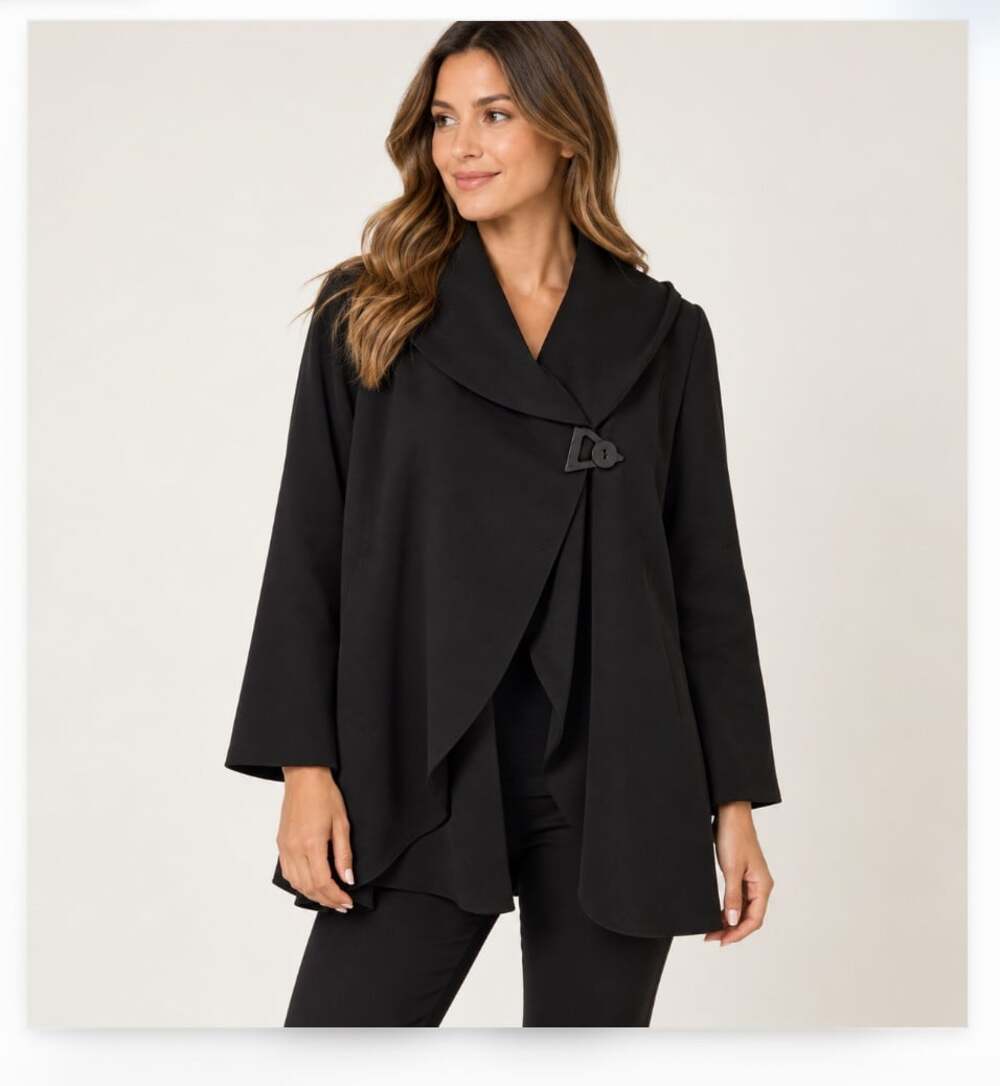 IC By Connie K Jacket Womens Large Black Knit Toggle Front Pleated USA